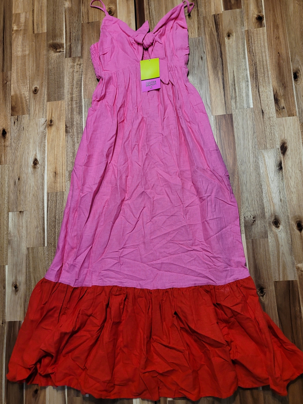 Pink and Red Maxi Dress with Ruffle Hem